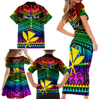 Personalised Hawaii Family Matching Short Sleeve Bodycon Dress and Hawaiian Shirt Kanaka Maoli Kakau 2023 National Coming Out Day LT01 - Polynesian Pride
