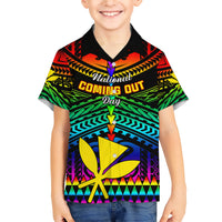 Personalised Hawaii Family Matching Short Sleeve Bodycon Dress and Hawaiian Shirt Kanaka Maoli Kakau 2023 National Coming Out Day LT01 Son's Shirt Black - Polynesian Pride