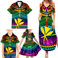 Personalised Hawaii Family Matching Summer Maxi Dress and Hawaiian Shirt Kanaka Maoli Kakau 2023 National Coming Out Day LT01 - Polynesian Pride