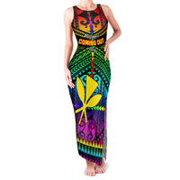 Personalised Hawaii Family Matching Tank Maxi Dress and Hawaiian Shirt Kanaka Maoli Kakau 2023 National Coming Out Day LT01 Mom's Dress Black - Polynesian Pride