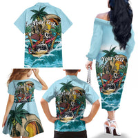 Personalized Aloha Hawaii Skeleton Family Matching Off The Shoulder Long Sleeve Dress and Hawaiian Shirt Tropical Summer Vibe LT01 - Polynesian Pride