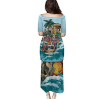 Personalized Aloha Hawaii Skeleton Family Matching Puletasi and Hawaiian Shirt Tropical Summer Vibe