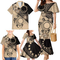 Cook Islands Turtle Family Matching Mermaid Dress and Hawaiian Shirt Stars and Hibiscus - Beige LT01 - Polynesian Pride