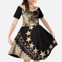 Cook Islands Turtle Family Matching Off Shoulder Maxi Dress and Hawaiian Shirt Stars and Hibiscus - Beige LT01 Daughter's Dress Beige - Polynesian Pride