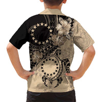 Cook Islands Turtle Family Matching Short Sleeve Bodycon Dress and Hawaiian Shirt Stars and Hibiscus - Beige LT01 - Polynesian Pride
