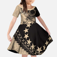 Cook Islands Turtle Family Matching Summer Maxi Dress and Hawaiian Shirt Stars and Hibiscus - Beige LT01 Daughter's Dress Beige - Polynesian Pride