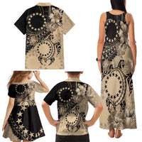 Cook Islands Turtle Family Matching Tank Maxi Dress and Hawaiian Shirt Stars and Hibiscus - Beige LT01 - Polynesian Pride