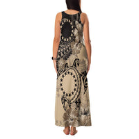 Cook Islands Turtle Family Matching Tank Maxi Dress and Hawaiian Shirt Stars and Hibiscus - Beige LT01 - Polynesian Pride