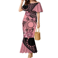 Cook Islands Turtle Family Matching Mermaid Dress and Hawaiian Shirt Stars and Hibiscus - Pink LT01 Mom's Dress Pink - Polynesian Pride