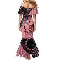 Cook Islands Turtle Family Matching Mermaid Dress and Hawaiian Shirt Stars and Hibiscus - Pink LT01 - Polynesian Pride
