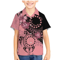 Cook Islands Turtle Family Matching Mermaid Dress and Hawaiian Shirt Stars and Hibiscus - Pink LT01 Son's Shirt Pink - Polynesian Pride