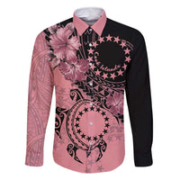 Cook Islands Turtle Family Matching Summer Maxi Dress and Hawaiian Shirt Stars and Hibiscus - Pink LT01 Dad's Shirt - Long Sleeve Pink - Polynesian Pride
