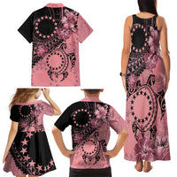 Cook Islands Turtle Family Matching Tank Maxi Dress and Hawaiian Shirt Stars and Hibiscus - Pink LT01 - Polynesian Pride