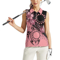 Cook Islands Turtle Women Sleeveless Polo Shirt Stars and Hibiscus - Pink