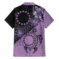 Cook Islands Turtle Family Matching Off The Shoulder Long Sleeve Dress and Hawaiian Shirt Stars and Hibiscus - Purple LT01 - Polynesian Pride