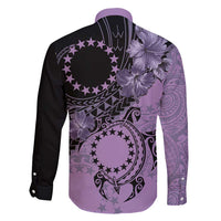 Cook Islands Turtle Family Matching Off Shoulder Maxi Dress and Hawaiian Shirt Stars and Hibiscus - Purple LT01 - Polynesian Pride