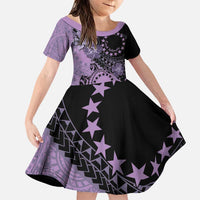 Cook Islands Turtle Family Matching Puletasi and Hawaiian Shirt Stars and Hibiscus - Purple LT01 Daughter's Dress Purple - Polynesian Pride