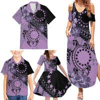 Cook Islands Turtle Family Matching Summer Maxi Dress and Hawaiian Shirt Stars and Hibiscus - Purple LT01 - Polynesian Pride