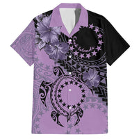 Cook Islands Turtle Family Matching Summer Maxi Dress and Hawaiian Shirt Stars and Hibiscus - Purple LT01 Dad's Shirt - Short Sleeve Purple - Polynesian Pride