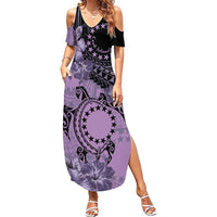 Cook Islands Turtle Family Matching Summer Maxi Dress and Hawaiian Shirt Stars and Hibiscus - Purple LT01 Mom's Dress Purple - Polynesian Pride