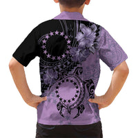Cook Islands Turtle Kid Hawaiian Shirt Stars and Hibiscus - Purple