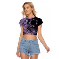 Cook Islands Turtle Raglan Cropped T Shirt Stars and Hibiscus - Purple