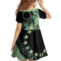 Cook Islands Turtle Family Matching Off Shoulder Maxi Dress and Hawaiian Shirt Stars and Hibiscus - Green LT01 - Polynesian Pride