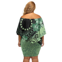 Cook Islands Turtle Family Matching Off Shoulder Short Dress and Hawaiian Shirt Stars and Hibiscus - Green LT01 - Polynesian Pride