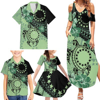 Cook Islands Turtle Family Matching Summer Maxi Dress and Hawaiian Shirt Stars and Hibiscus - Green LT01 - Polynesian Pride