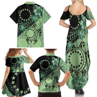 Cook Islands Turtle Family Matching Summer Maxi Dress and Hawaiian Shirt Stars and Hibiscus - Green LT01 - Polynesian Pride