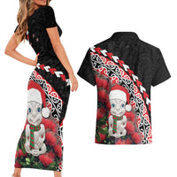 New Zealand Christmas Meri Kirihimete Couples Matching Short Sleeve Bodycon Dress and Hawaiian Shirt Santa Hei Tiki Pohutukawa LT01 - Polynesian Pride