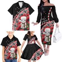 New Zealand Christmas Meri Kirihimete Family Matching Off The Shoulder Long Sleeve Dress and Hawaiian Shirt Santa Hei Tiki Pohutukawa LT01 - Polynesian Pride