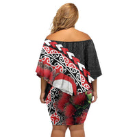 New Zealand Christmas Meri Kirihimete Family Matching Off Shoulder Short Dress and Hawaiian Shirt Santa Hei Tiki Pohutukawa LT01 - Polynesian Pride