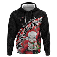 New Zealand Christmas Meri Kirihimete Hoodie Santa Hei Tiki Pohutukawa LT01 Pullover Hoodie Black - Polynesian Pride