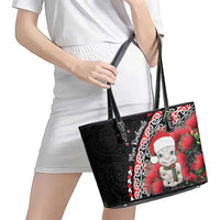 New Zealand Christmas Meri Kirihimete Leather Tote Bag Santa Hei Tiki Pohutukawa LT01 - Polynesian Pride
