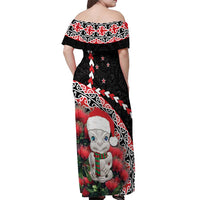 New Zealand Christmas Meri Kirihimete Off Shoulder Maxi Dress Santa Hei Tiki Pohutukawa LT01 - Polynesian Pride