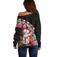 New Zealand Christmas Meri Kirihimete Off Shoulder Sweater Santa Hei Tiki Pohutukawa LT01 - Polynesian Pride