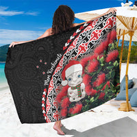 New Zealand Christmas Meri Kirihimete Sarong Santa Hei Tiki Pohutukawa LT01 One Size 44 x 66 inches Black - Polynesian Pride