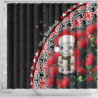 New Zealand Christmas Meri Kirihimete Shower Curtain Santa Hei Tiki Pohutukawa LT01 - Polynesian Pride