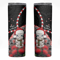 New Zealand Christmas Meri Kirihimete Skinny Tumbler Santa Hei Tiki Pohutukawa LT01 Black - Polynesian Pride