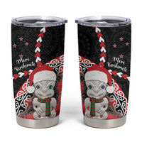New Zealand Christmas Meri Kirihimete Tumbler Cup Santa Hei Tiki Pohutukawa LT01 Black - Polynesian Pride