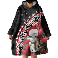 New Zealand Christmas Meri Kirihimete Wearable Blanket Hoodie Santa Hei Tiki Pohutukawa LT01 - Polynesian Pride