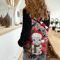 New Zealand Christmas Meri Kirihimete Women Casual Shirt Santa Hei Tiki Pohutukawa LT01 - Polynesian Pride