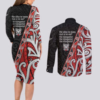 Aotearoa Toitu Te Tiriti Couples Matching Long Sleeve Bodycon Dress and Long Sleeve Button Shirt Honour The Treaty New Zealand
