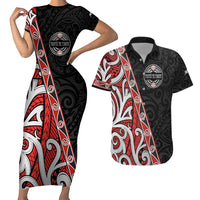 Aotearoa Toitu Te Tiriti Couples Matching Short Sleeve Bodycon Dress and Hawaiian Shirt Honour The Treaty New Zealand LT01 Black - Polynesian Pride