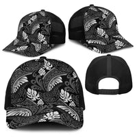 Grayscale Monstera Baseball Net Cap Polynesian Tribal Pattern - Polynesian Pride