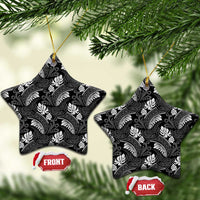 Grayscale Monstera Ceramic Ornament Polynesian Tribal Pattern - Polynesian Pride