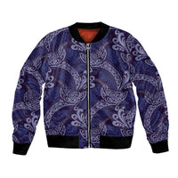Deep Blue Monstera Bomber Jacket Polynesian Tribal Pattern LT01 Unisex Blue - Polynesian Pride