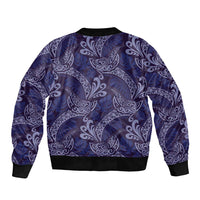 Deep Blue Monstera Bomber Jacket Polynesian Tribal Pattern LT01 - Polynesian Pride