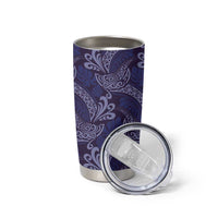 Deep Blue Monstera Tumbler Cup Polynesian Tribal Pattern - Polynesian Pride